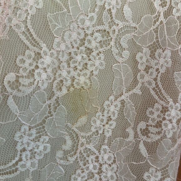 Vtg 60s Vanity Fair light pink lace double layer nylon button front short robe - Picture 8 of 12